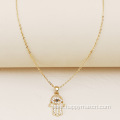 Minimalist Cubic Zirconia Hamsa Hand Necklace For Girls